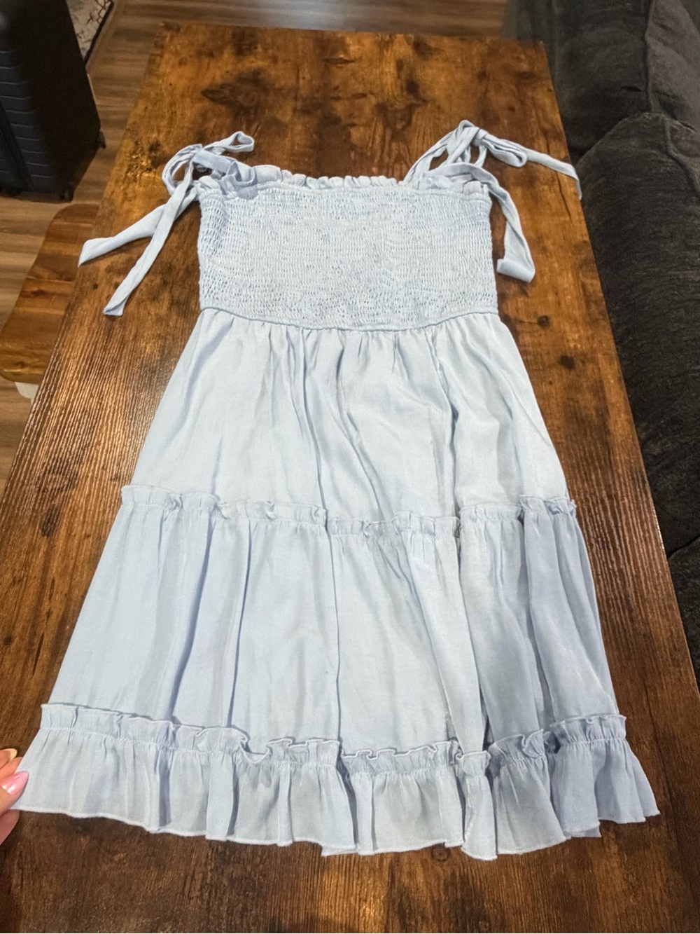 Light Blue Tie-Shoulder Smocked Dress